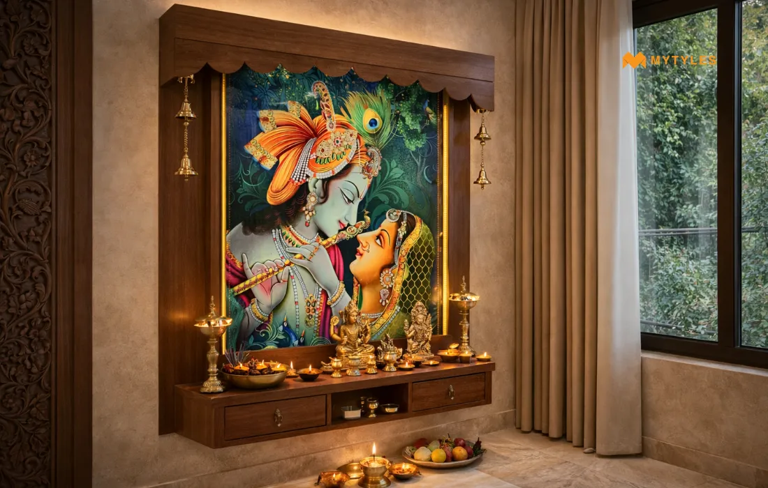Radha Krishna Poster Tile in Pooja Room